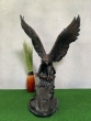 Bronzeskulptur Seeadler mit Fisch von vorne und brauner Patina