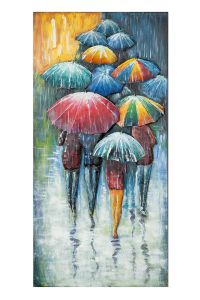 Metall Wandbild voller bunter Regenschirme 