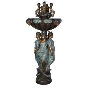 Bronzebrunnen mit Frauen und Engeln als Wasserspiel im Jugendstil