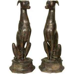 Bronzeskulptur "Windhund-Paar" im 2er-Set