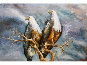 Metall - Wandbild 5 Vögel sitzend auf einem Draht