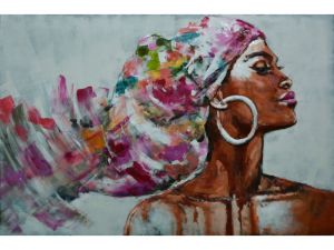 Metall - Wandbild "Frau mit buntem Kopftuch"