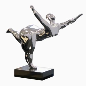 Üppige Ballerina Skulptur in silber auf Marmorsockel