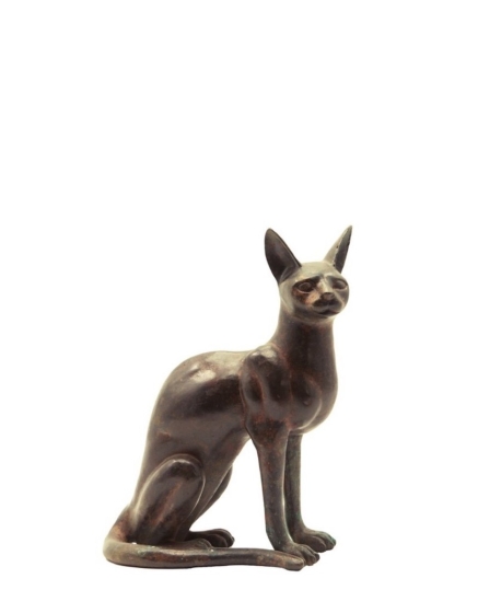 Bronzeskulptur Sitzende Kleine Katze mit einer braunen Patina 