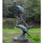 Bronzeskulptur "Zwei Kranich Reiher auf Baum"