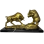 Rückansicht der Bronzefigur "Bulle und Bär" in Gold