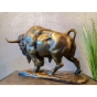 Bronzeskulptur "Bison auf Bronzeplatte"