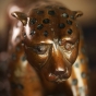 Detailansicht Bronzefigur Gepard Kopf