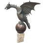 Bronzeskulptur "Drache Farina auf Kugel" als Wasserspeier auf Granit