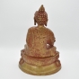 Sitzender Buddha aus Messing mit roter Patina von hinten