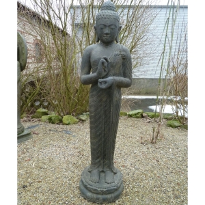 Stehender Buddha "Rad der Lehre", indisch, 192cm, antik-finish