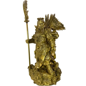 Frontansicht der Bronzeskulptur "Guan Yu, chinesischer Krieger"