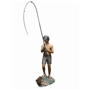 Bronzeskulptur "Junger Angler mit Fang"