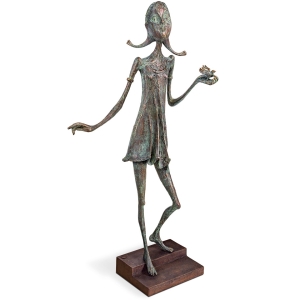 Edition Strassacker Bronzeskulptur "Mädchen mit Vogel" von Kurtfritz Handel