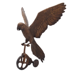 Bronzeskulptur "Papagei auf Dreirad"