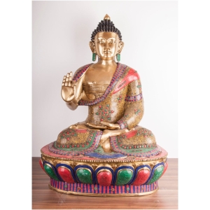 Sitzender Buddha Amoghasiddhi aus Messing  - Einzelstück  - 111,5cm