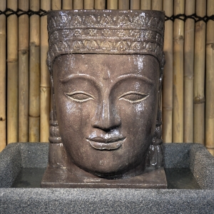 Steinguss Khmer-Kopf mit Sockel als Wasserspiel - Komplettset, 75cm