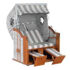 Sonnenpartner Gartenstrandkorb "Classic Bullaugen" 2-Sitzer, Stoff-Nr.21, Halbliegemodell