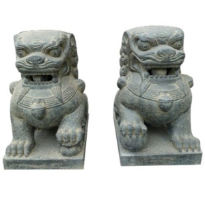 Steinskulptur "Liegendes Tempellöwen-Paar"