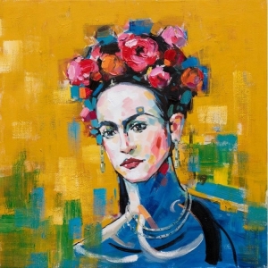 Wandbild "Frau mit Blumen im Haar" auf Leinwand