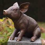 Bronzeskulptur Schwein Babe auf Säule 