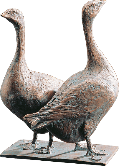 Edition Strassacker Bronzeskulptur "Zwei Gänse" von Hans Nübold - limitiert
