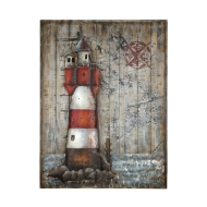 Metall - Wandbild "Leuchtturm" mit Holz
