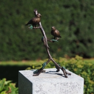 Bronzeskulptur "2 Vögel auf Zweig"