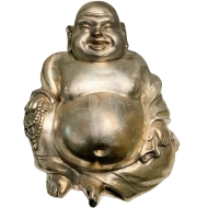 Bronzeskulptur "Happy Buddha", silber
