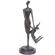Bronzeskulptur "Mutter mit Kind, abstrakt" auf Marmorsockel