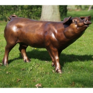 Bronzeskulptur "Stehendes Hausschwein" auf einer Wiese