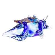 Skulptur "Muschel mit Seestern" in blau aus Glas