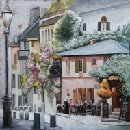 Metall - Wandbild "Restaurant in der Innenstadt"