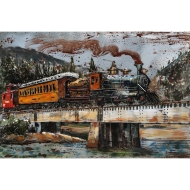 Metall - Wandbild "Lokomotive auf einer Brücke"