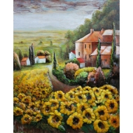 Landschaftsbild mit Sonnenblumen