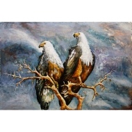 Metall Wandbild zweier Adler auf Ast