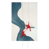 Wandbild „Aufstieg am Seil“ – Rot, Blau & Weiß – 120x80x15cm – 3D – Leinwand