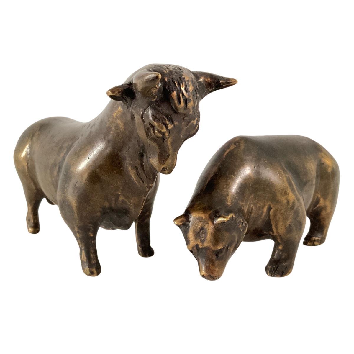 Bronzefigur Bulle und Bär - Börse, klein