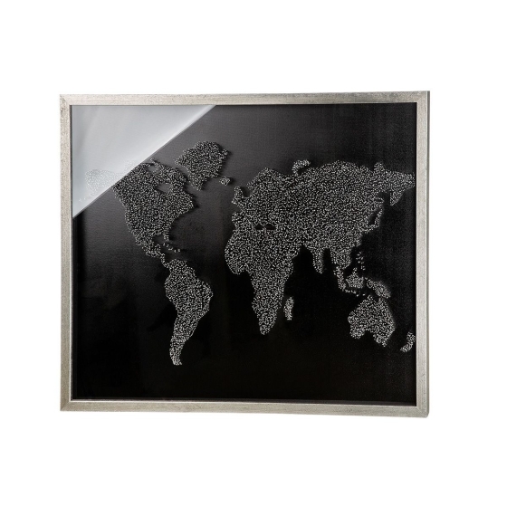 Wandobjekt "Weltkarte - schwarz" aus Holz + Glas