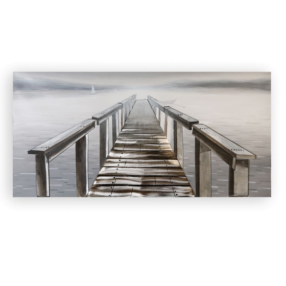 Wandbild "Bootssteg 3D" auf Leinwand mit Aluminium