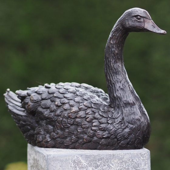 Bronzeskulptur Sitzender Schwan auf Sockel