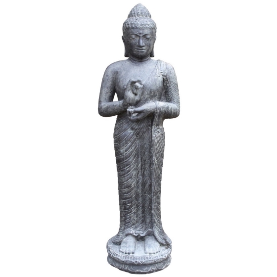 Stehender Steinguss Buddha "Rad der Lehre", 119cm