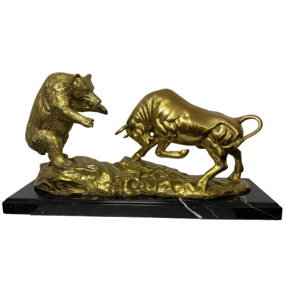 Frontansicht Bronzefigur "Bulle und Bär" in Gold