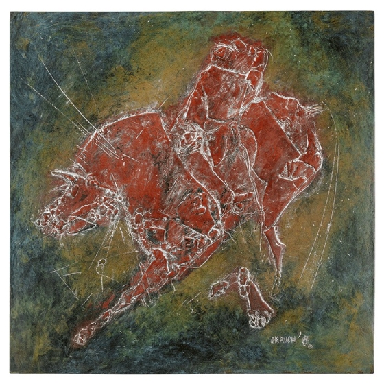 Ansicht des Bronzereliefs "Stierkampf"