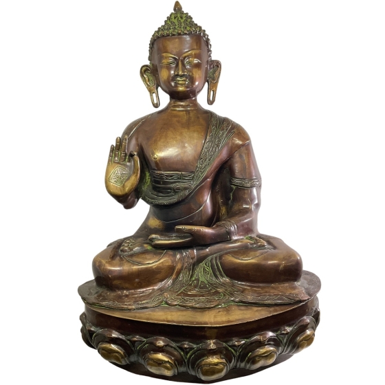 Frontansicht der Bronzeskulptur "Sitzender Buddha"
