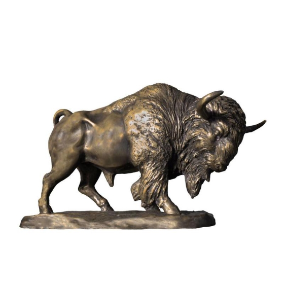 Bronzeskulptur "Bison auf Bronzeplatte"