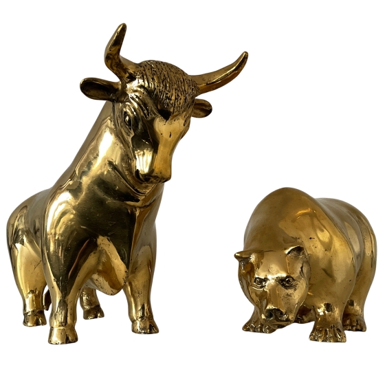 Bronzefigur "Bulle und Bär - Börse", mittelgroß, Gold-Edition