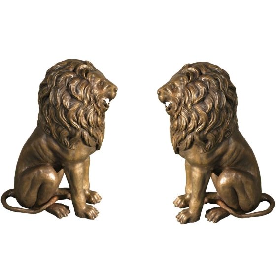 Bronzeskulptur "Zwei sitzende Löwen"