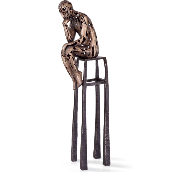 Frontansicht der Bronzeskulptur "Der Denker, hell"