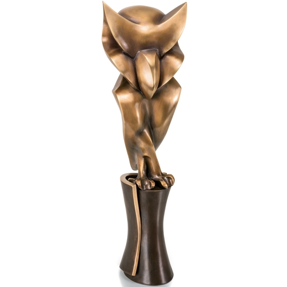 Frontansicht der Bronzeskulptur "Eule"